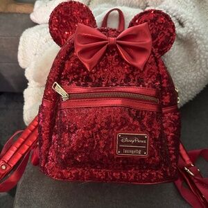 Disney World Red Sequin Minnie Mouse Loungefly Mini Backpack 2019